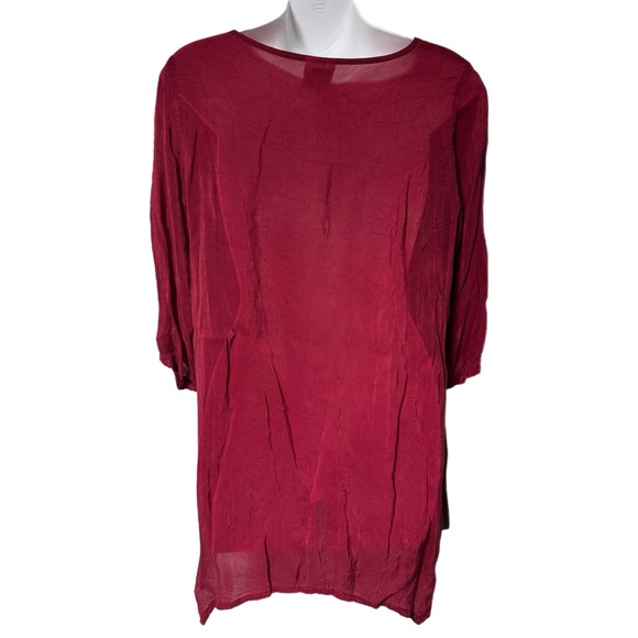 Click Color Me Cotton Red Crinkle Button Tunic Top Shirt S Lagenlook Artsy Cupro - Picture 3 of 9